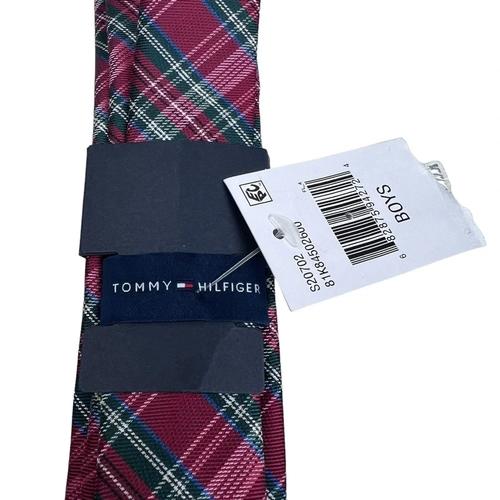 Tommy Hilfiger Boys Red Tartan Plaid Checker Red Classic Tie Holiday